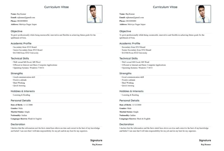 B.Com Resume Format
